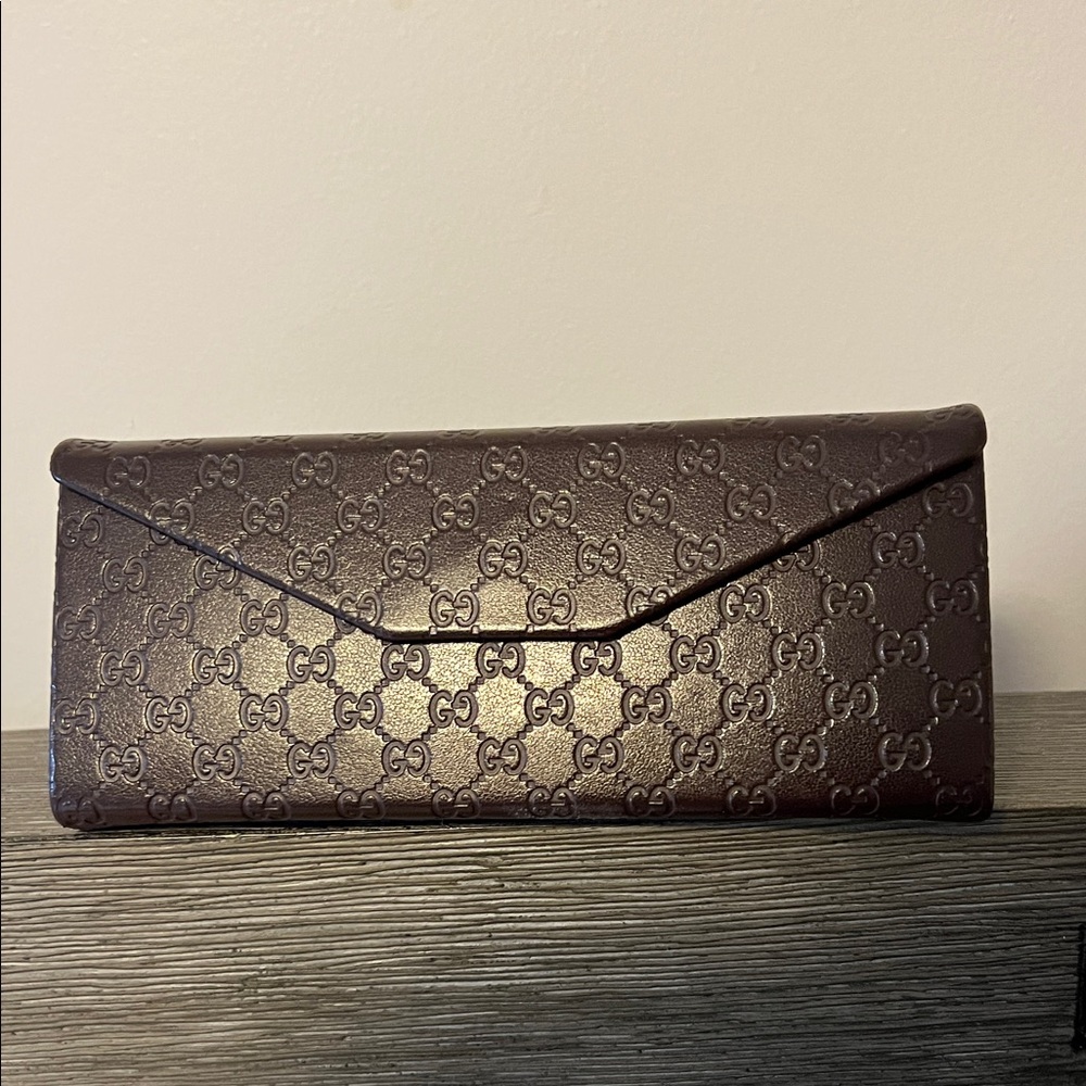 Gucci Dark Brown Embossed Glasses Case